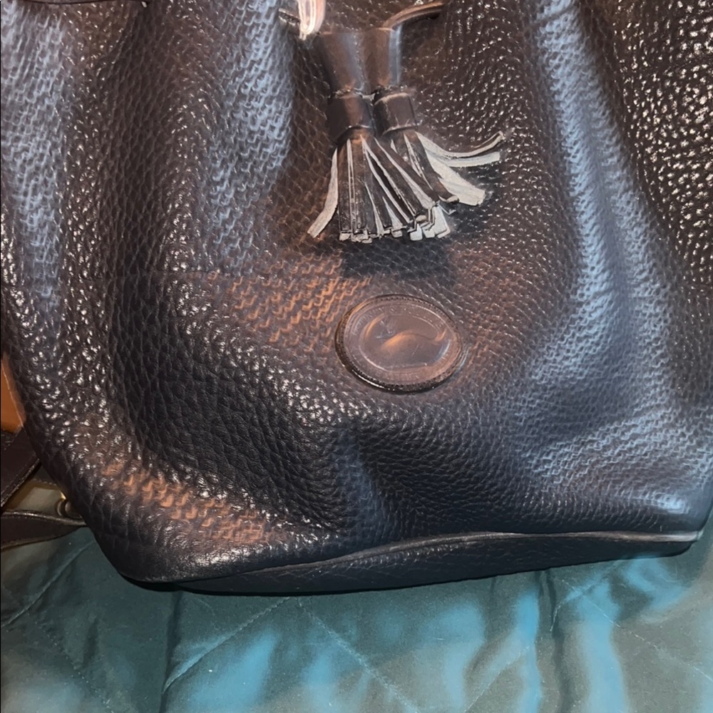 Dooney & Bourke Black Leather Shoulder Bag with Tassel